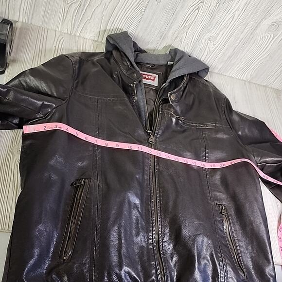 Levi's Mens Faux Leather Hooded Racer Jacket Size Large - Picture 10 of 14
